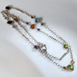 JUDITH RIPKA Stations Gemstone Cz’s Sterling Necklace 20”